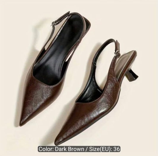 Pointed Toe Slingback Heels – Dark Brown
