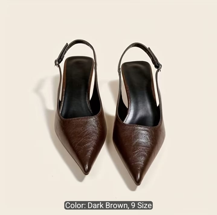 Pointed Toe Slingback Heels – Dark Brown
