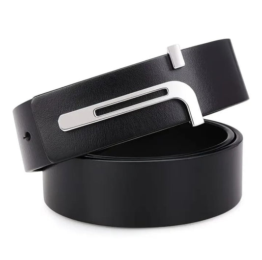 Minimal Leather Belt with Silver Buckle