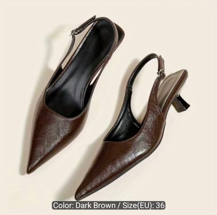 Pointed Toe Slingback Heels – Dark Brown