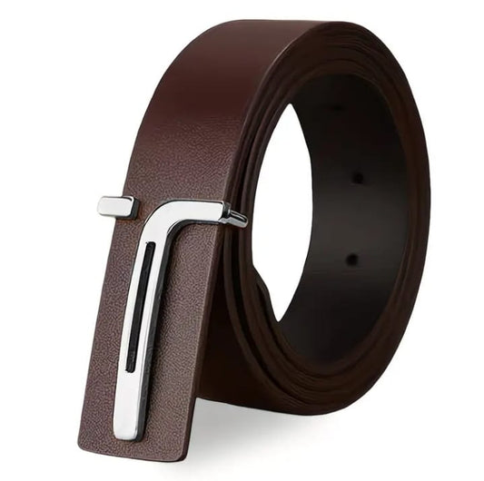 Minimal Leather Belt with Silver Buckle