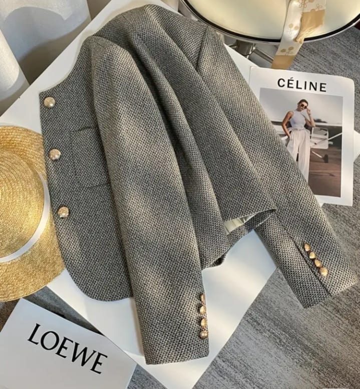 M&N Tweed Cropped Jacket – Gold Button Detail