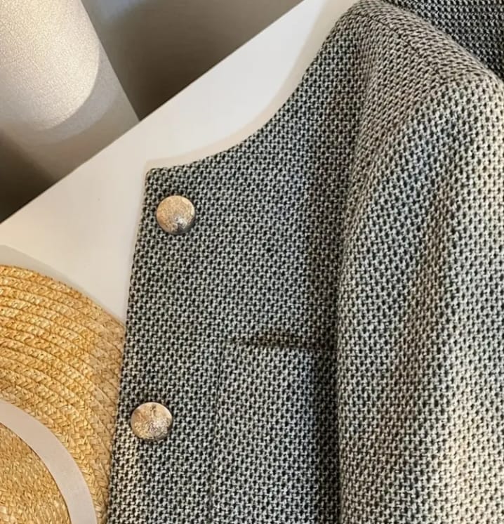 M&N Tweed Cropped Jacket – Gold Button Detail