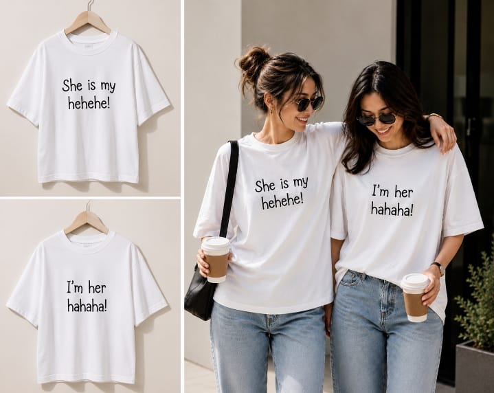 BFF Matching T-Shirt Set – She is my hehehe & I'm her hahaha