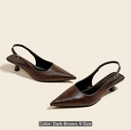 Pointed Toe Slingback Heels – Dark Brown