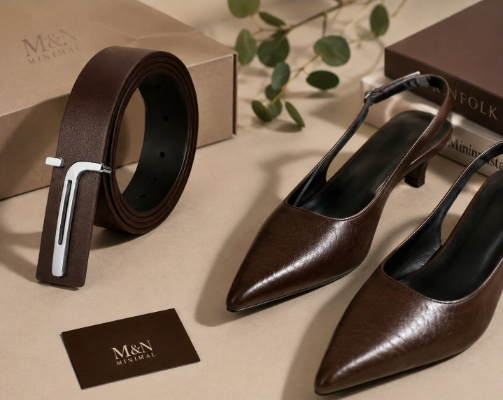 M&N Minimal Gift Set – Leather Belt + Slingback Heels