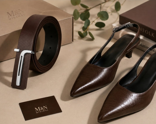 M&N Minimal Gift Set – Leather Belt + Slingback Heels