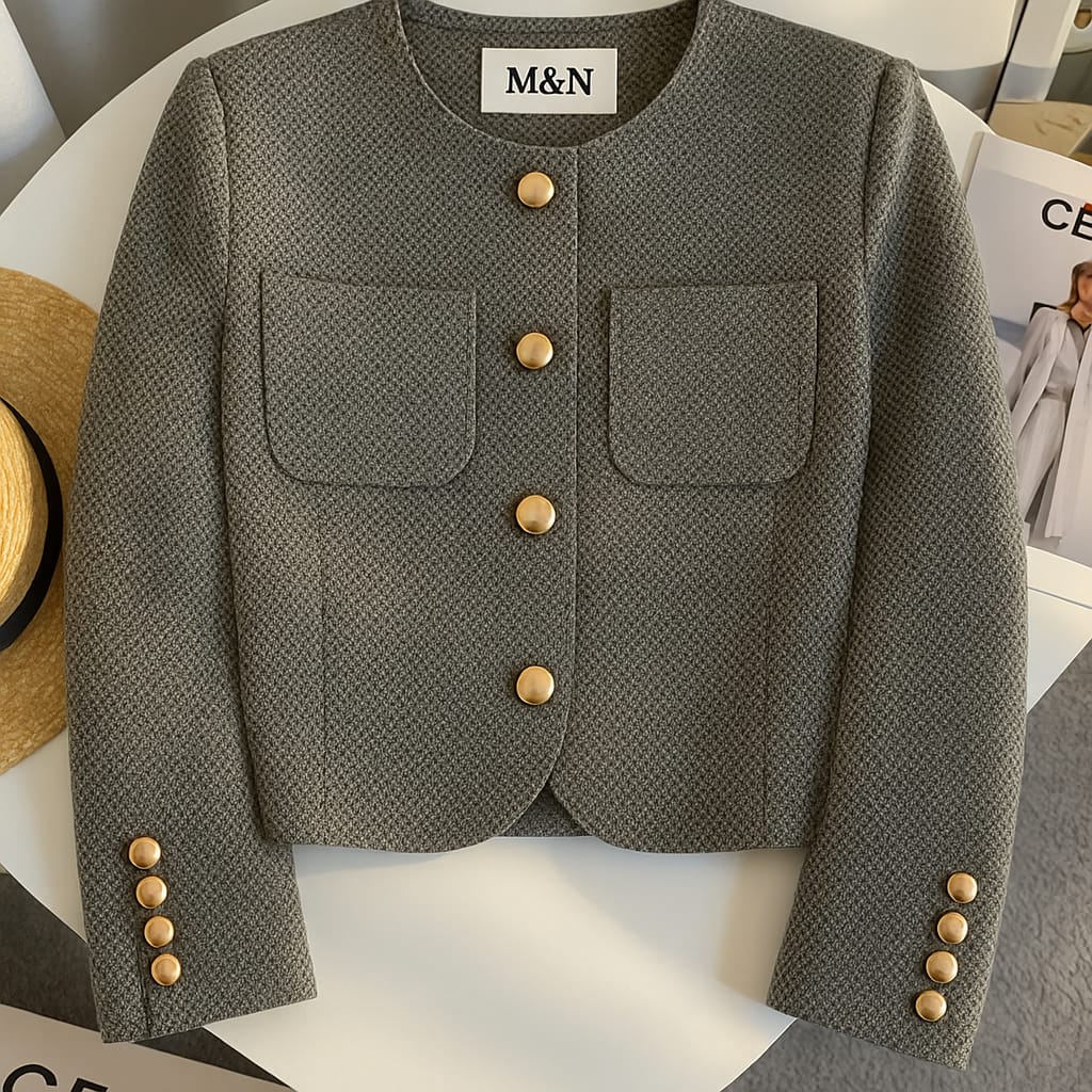 M&N Tweed Cropped Jacket – Gold Button Detail