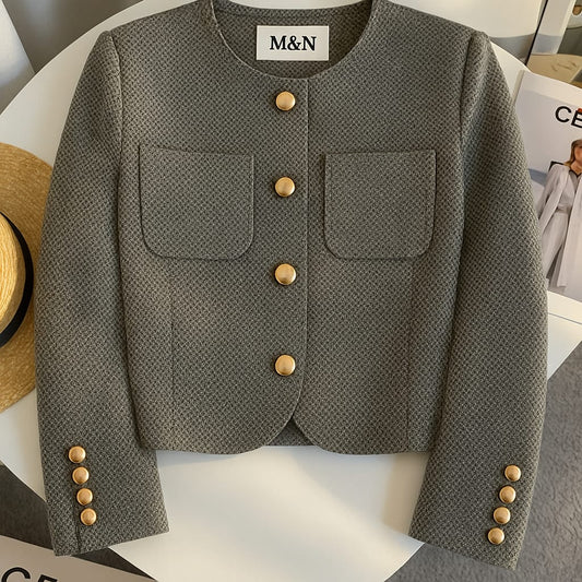 M&N Tweed Cropped Jacket – Gold Button Detail