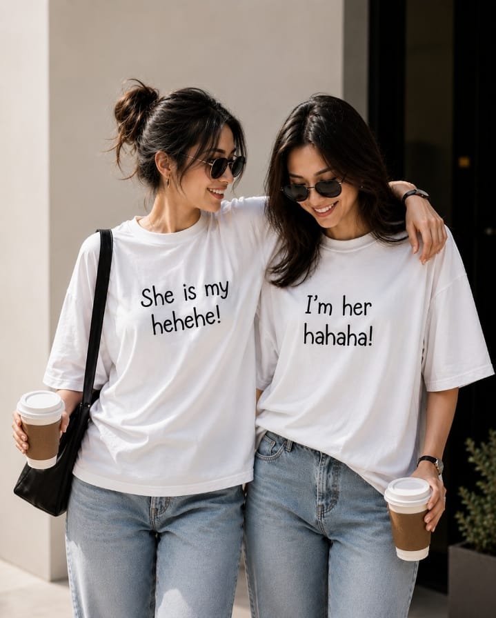 BFF Matching T-Shirt Set – She is my hehehe & I'm her hahaha